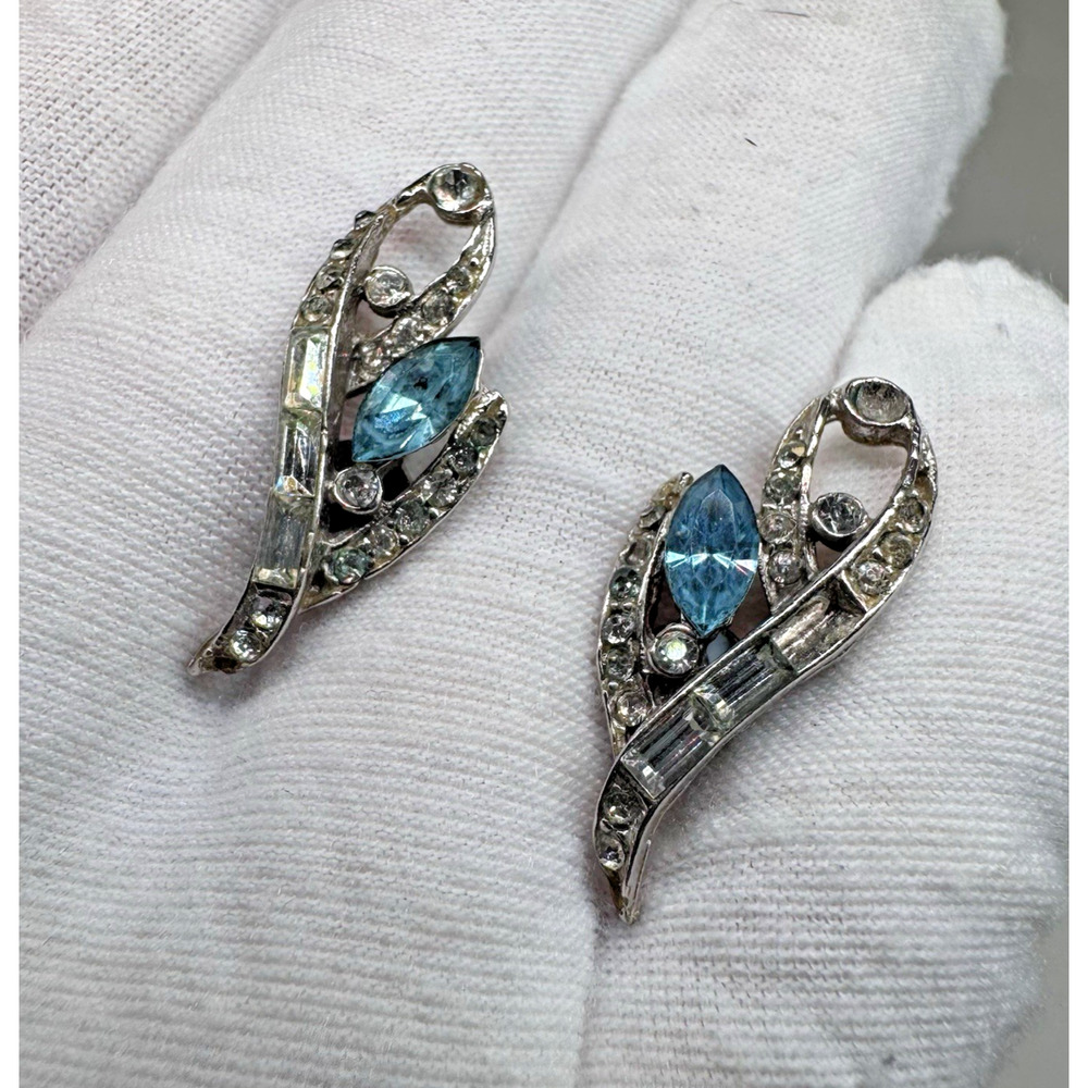 Vintage 925 Sterling Silver Rhinestone Screw Back Earrings Jewelry with Flaws